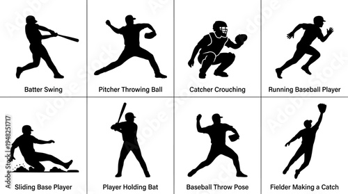 Baseball Vector Silhouettes for Sports Training and Design