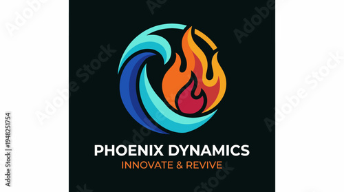 An artistic brand logo depicting a phoenix and wave, symbolizes rebirth, innovation, and creativity, perfect for companies focused on dynamic growth and revitalization.