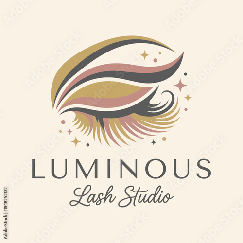 This image depicts a stylish lash studio logo featuring elegant lash designs, representing beauty, glamour, and sophistication for cosmetic branding towards women.