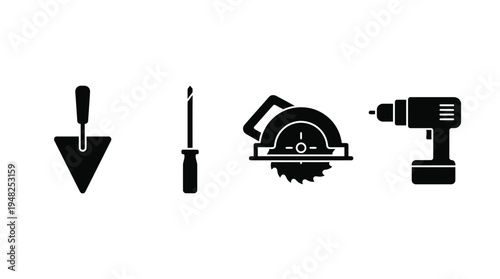 Collection of black icons of tools on white background Vector