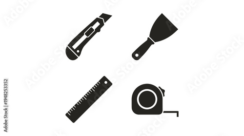 Black and white icons of various tools Vector