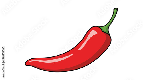 Vibrant red chili pepper illustration with a green stem representing spicy food ingredients and hot seasonings.
