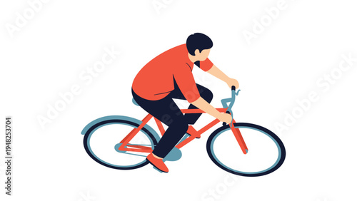 Active man in a red shirt riding a bicycle efficiently to demonstrate eco-friendly transportation and exercise.