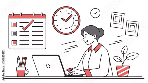 Time Management and Work Schedule Flat Vector Illustration