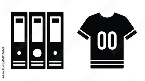 A black and white image of binders and a sports jersey Vector