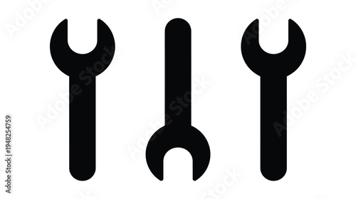Three wrenches are shown in a row on a white background Vector
