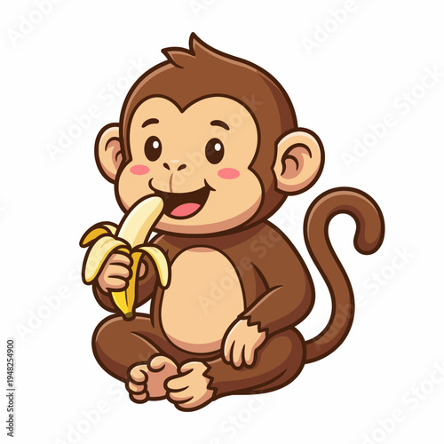 Photography A delightful cartoon representation of a monkey happily eating a banana, capturing the essence of joy and playfulness, perfect for children's themes and designs