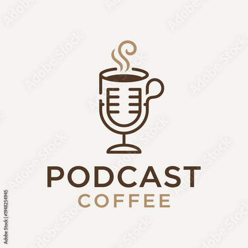 A modern design featuring a coffee cup and microphone, perfect for promoting a podcast related to coffee culture and discussions about brews and blends.