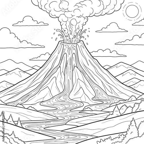 Volcano erupting with smoke and ash isolated on transparent background