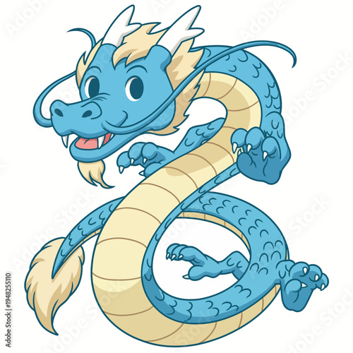 This fun and playful illustration showcases a cartoon dragon with an inviting expression, making it a great fit for children's themes and fantasy-related projects or branding.