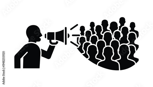 A person using a megaphone to communicate with a crowd of people