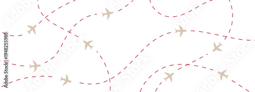 Airplane red line path route travel vector concept. Plane routes dotted paths aircraft travel route start point flight destination golden airplane. eps10 vector illustrator.