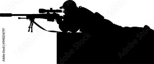 Special Forces Sniper Silhouette Lying in Prone Shooting Position