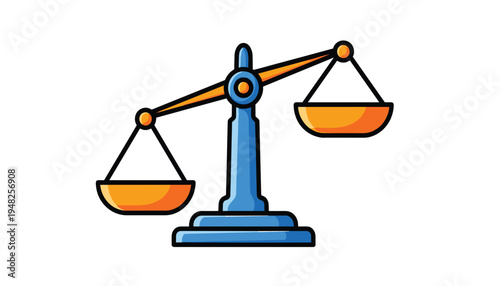 A colorful illustration of a balance scale with two empty plates on either side