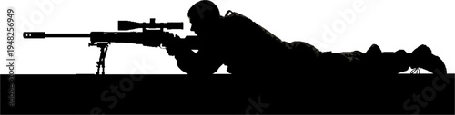 Special Forces Sniper Silhouette Lying in Prone Shooting Position