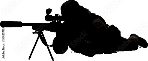 Special Forces Sniper Silhouette Lying in Prone Shooting Position