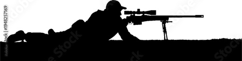 Special Forces Sniper Silhouette Lying in Prone Shooting Position