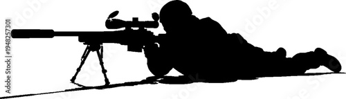 Special Forces Sniper Silhouette Lying in Prone Shooting Position