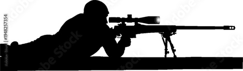 Special Forces Sniper Silhouette Lying in Prone Shooting Position