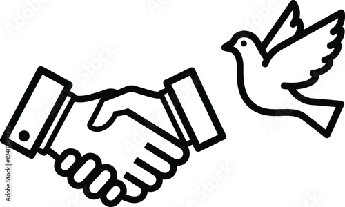 Handshake and dove peace agreement symbol