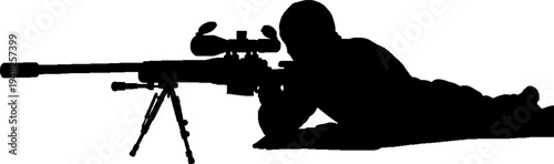 Special Forces Sniper Silhouette Lying in Prone Shooting Position