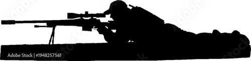 Special Forces Sniper Silhouette Lying in Prone Shooting Position