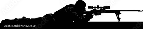 Special Forces Sniper Silhouette Lying in Prone Shooting Position
