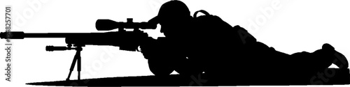 Special Forces Sniper Silhouette Lying in Prone Shooting Position