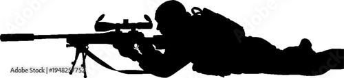 Special Forces Sniper Silhouette Lying in Prone Shooting Position