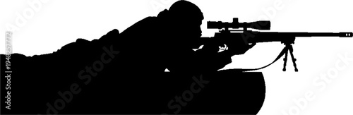 Special Forces Sniper Silhouette Lying in Prone Shooting Position