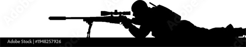 Special Forces Sniper Silhouette Lying in Prone Shooting Position