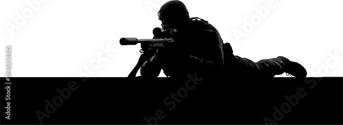 Special Forces Sniper Silhouette Lying in Prone Shooting Position