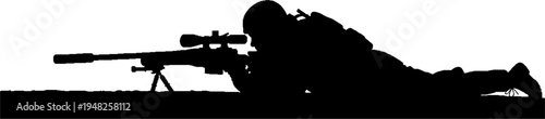 Special Forces Sniper Silhouette Lying in Prone Shooting Position