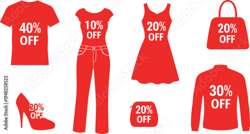 Red clothing and accessories with discount labels t-shirt