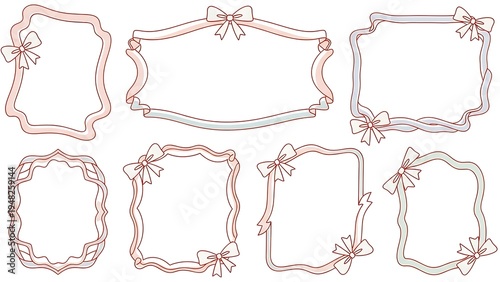 A collection of eight decorative frames with bows
