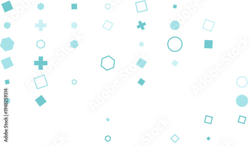 pattern grid horizontal Abstract Geometric Shapes Pattern Background Teal Blue Hexagons Squares Circles Plus Signs Pentagons