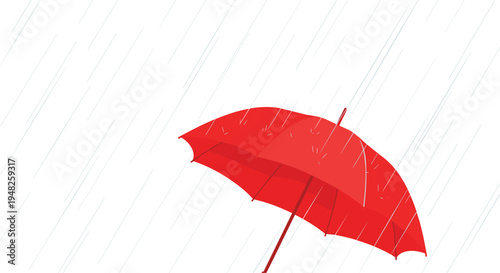 Red umbrella on white background with rain raindrops stormy weather