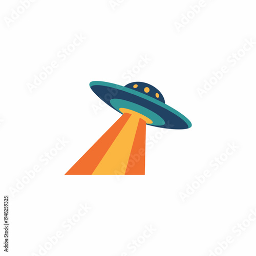 An imaginative depiction of a UFO hovering with a vibrant beam of light, suggesting themes of exploration and curiosity in a playful and colorful style.