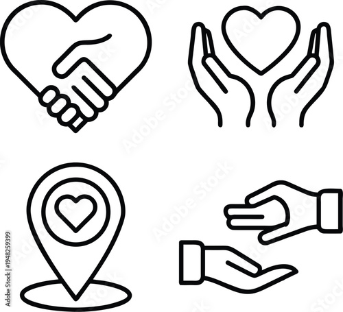 Icon set showing different ways to give and share love