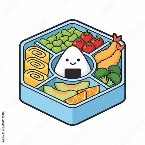 This image features a charming bento box filled with a variety of colorful food items, showcasing healthy eating and enjoyable meal presentation.