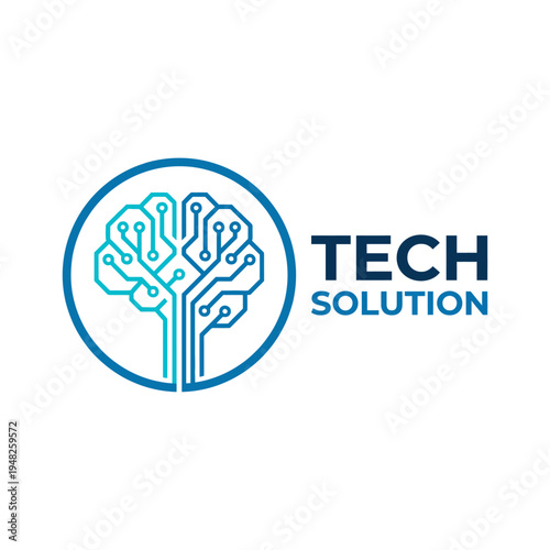 An intricate tech-themed logo featuring a brain composed of circuitry, symbolizing innovation, creativity, and problem-solving in modern technology solutions.