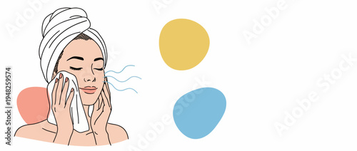 A woman gently cleanses her face, embodying the essence of self-care and wellness while promoting a sense of relaxation and rejuvenation in daily skincare routines.