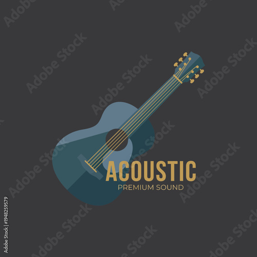 An artistic representation of a stylish acoustic guitar symbolizes high-quality sound and craftsmanship, appealing to music lovers and professional musicians alike.