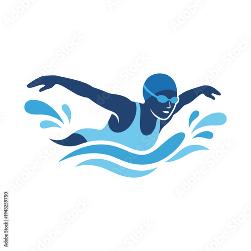 An energetic swimmer executing a stroke, creating splashes of water as a representation of competition, athleticism, and the intense focus of engaging in water sports with passion.