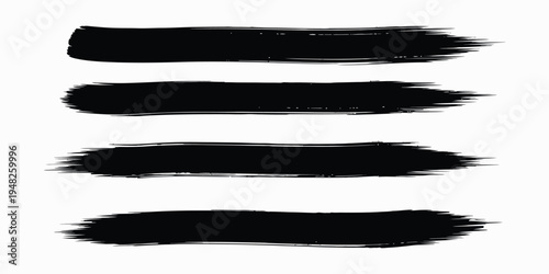 Four black horizontal brush strokes on a white background