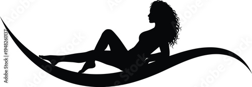 Woman sitting on wavy line silhouette black
