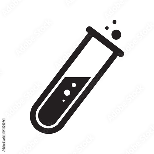 A simple black and white illustration of a test tube partially filled with liquid high quality