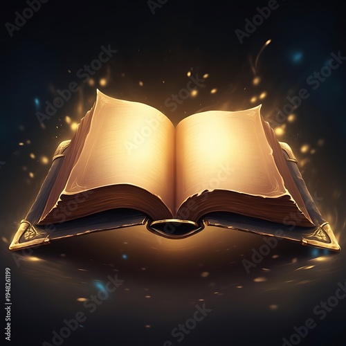 An open book with golden light emanating from it.