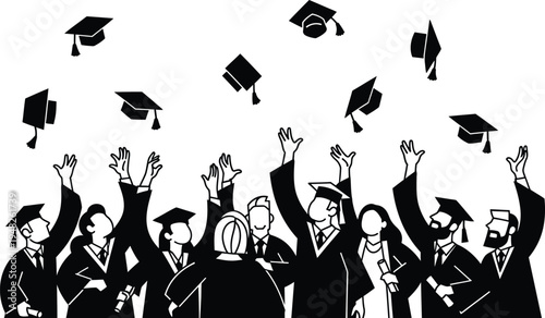 Graduation day celebration with cap throw