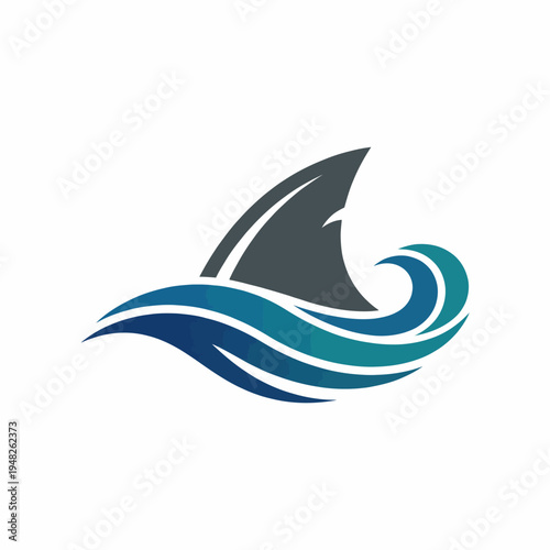 This sleek design features a shark fin rising above stylized waves, creating a dynamic marine image that represents adventure and the aquatic lifestyle vividly.